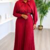 Premium Red Pleated Shirt Dress - Wholesale