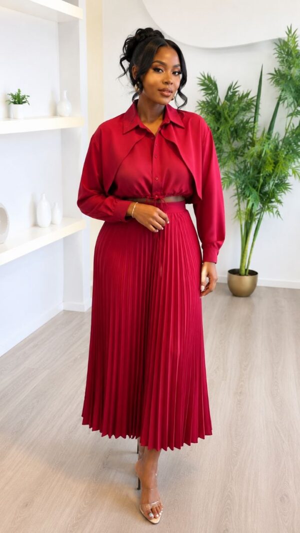Premium Red Pleated Shirt Dress - Wholesale