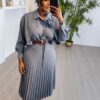 Premium Red Pleated Shirt Dress - Wholesale