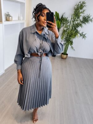 Premium Red Pleated Shirt Dress - Wholesale