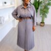 Premium Red Pleated Shirt Dress - Wholesale
