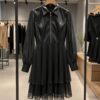 Premium Black Dress with Leather Bodice