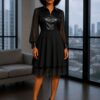 Premium Black Dress with Leather Bodice