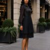 Elegant Color Block Shirt Dress