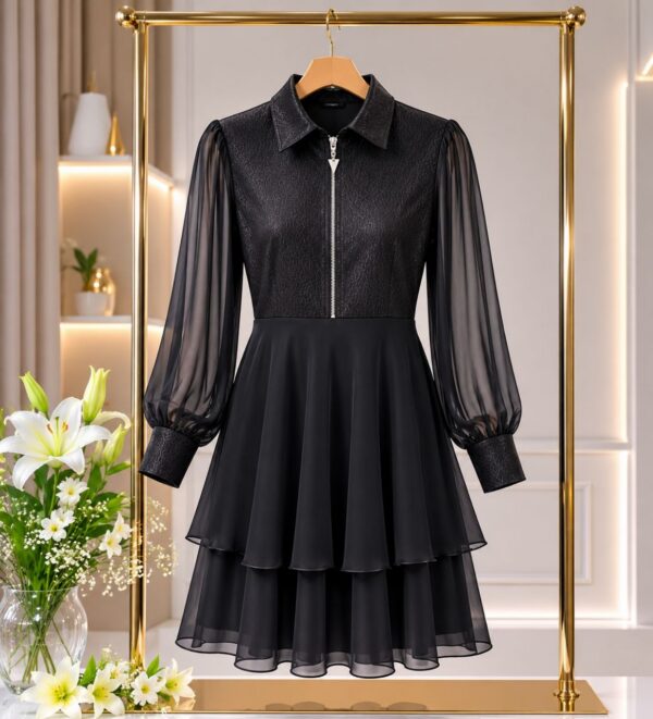 Elegant Color Block Shirt Dress
