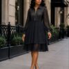 Elegant Color Block Shirt Dress