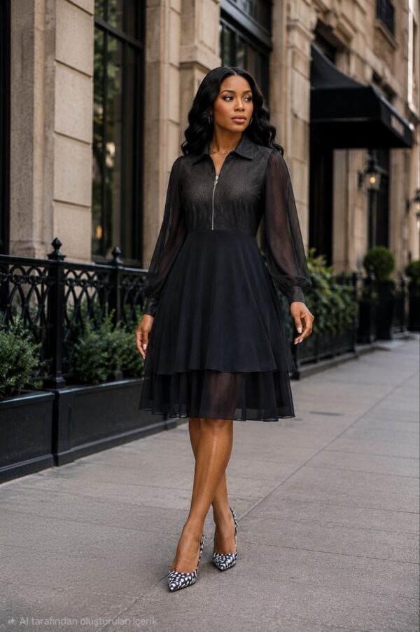 Elegant Color Block Shirt Dress