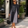 Elegant Color Block Shirt Dress