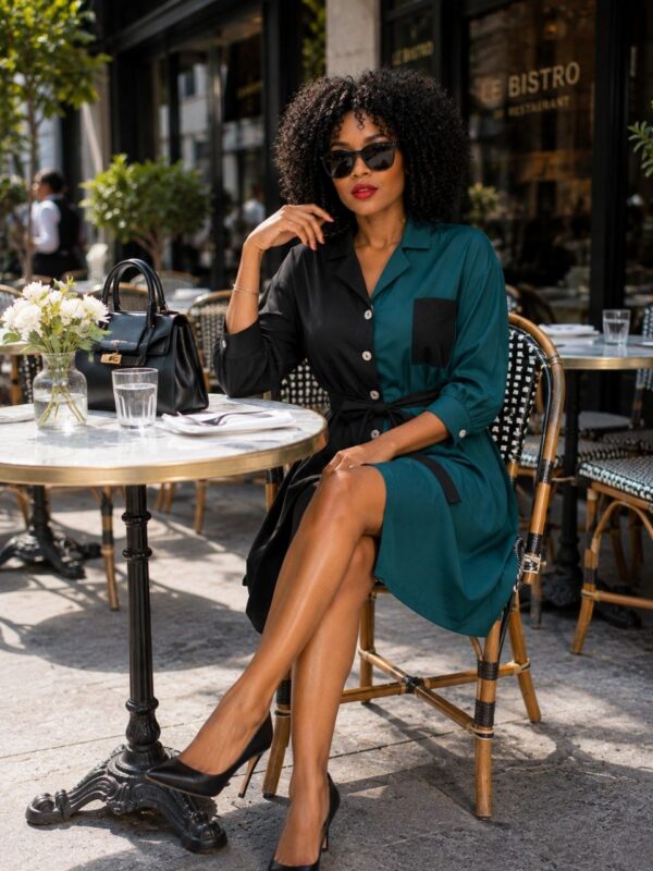 Elegant Color Block Shirt Dress
