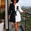 Elegant Color Block Shirt Dress