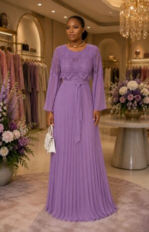Premium Lace Pleated Evening Dress