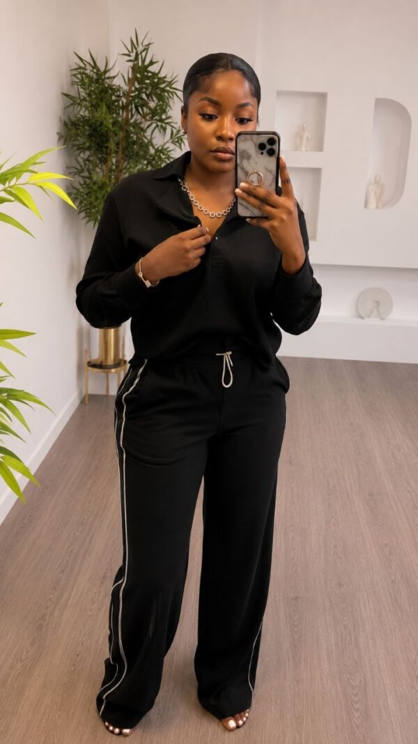 Premium Two-Piece Black & White Tracksuit Set
