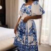 Blue & White Floral Print Dress - Wholesale Fashion