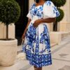 Blue & White Floral Print Dress - Wholesale Fashion