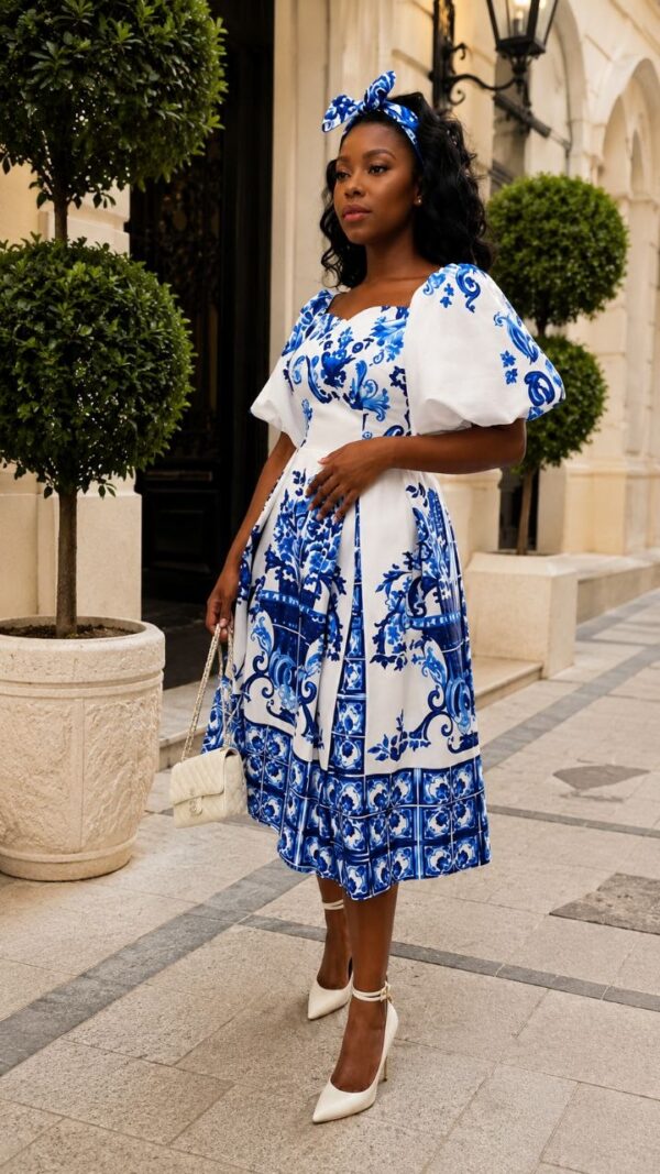 Blue & White Floral Print Dress - Wholesale Fashion