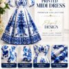 Blue & White Floral Print Dress - Wholesale Fashion