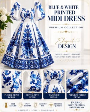 Blue & White Floral Print Dress - Wholesale Fashion