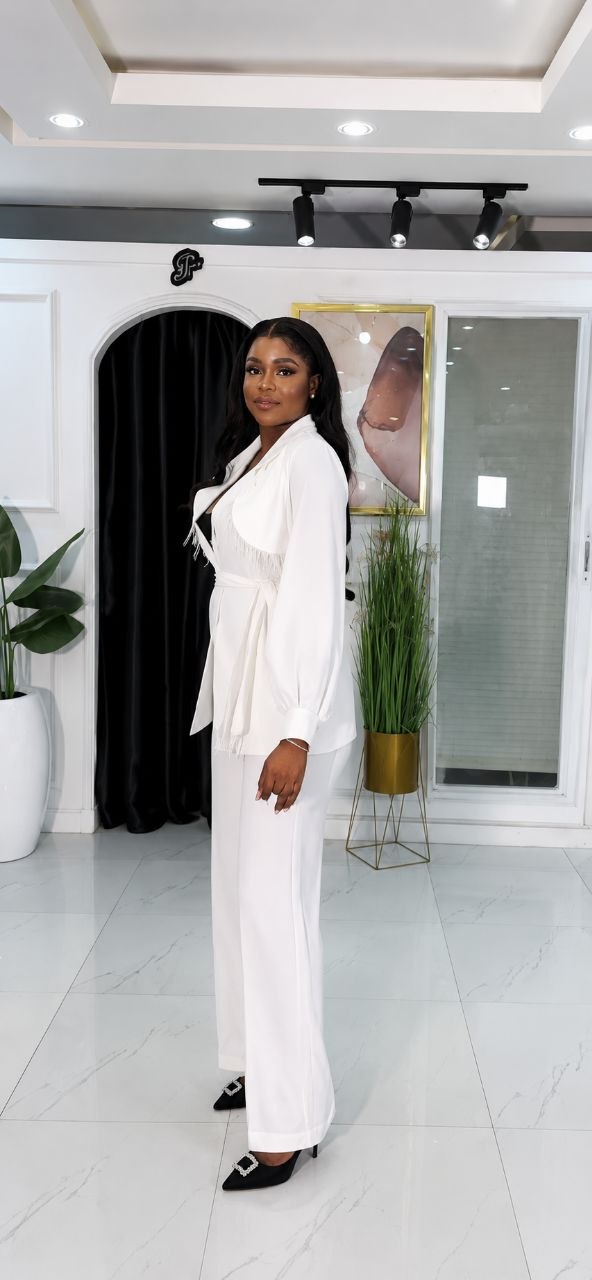 Premium Two-Piece Blazer Set - Elegant White & Black