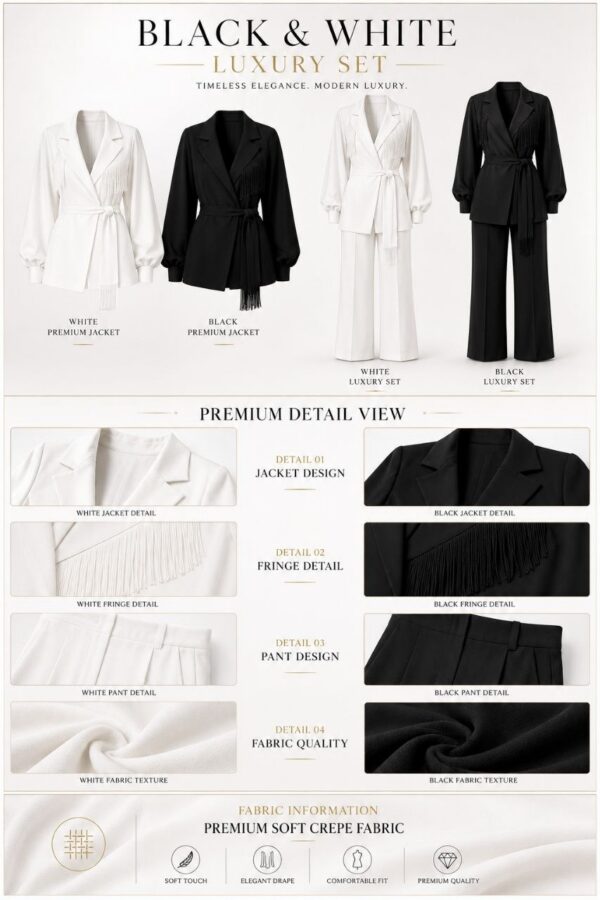 Premium Two-Piece Blazer Set - Elegant White & Black