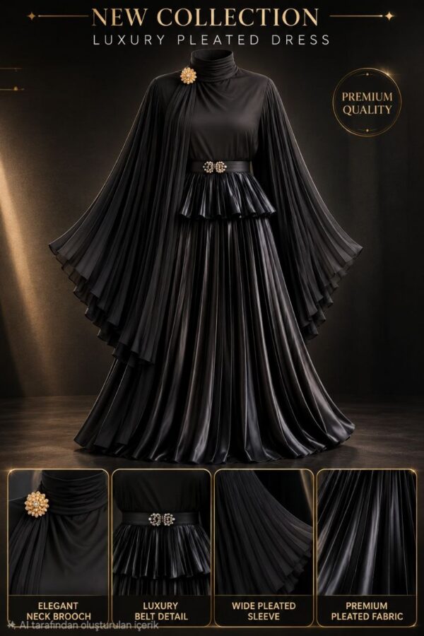 Premium Black Pleated Dress - Wholesale B2B