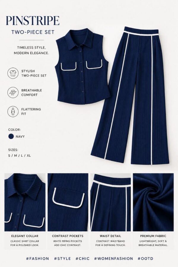 Premium Pinstriped Two-Piece Jumpsuit Set