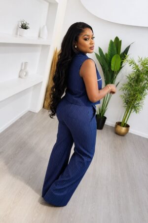 Premium Pinstriped Two-Piece Jumpsuit Set