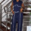 Premium Pinstriped Two-Piece Jumpsuit Set