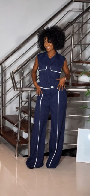 Premium Pinstriped Two-Piece Jumpsuit Set