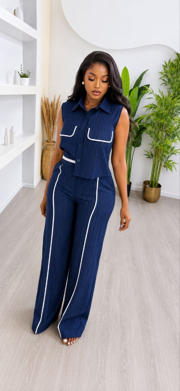 Premium Pinstriped Two-Piece Jumpsuit Set