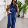 Premium Pinstriped Two-Piece Jumpsuit Set