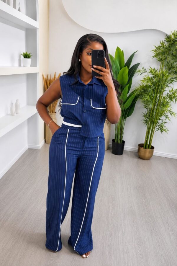 Premium Pinstriped Two-Piece Jumpsuit Set