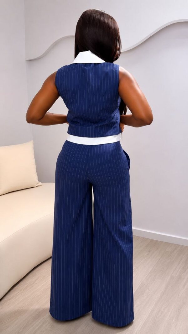 Premium Pinstripe Vest & Wide Leg Trousers Two-Piece Set