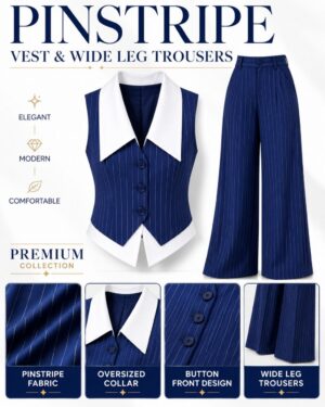 Premium Pinstripe Vest & Wide Leg Trousers Two-Piece Set