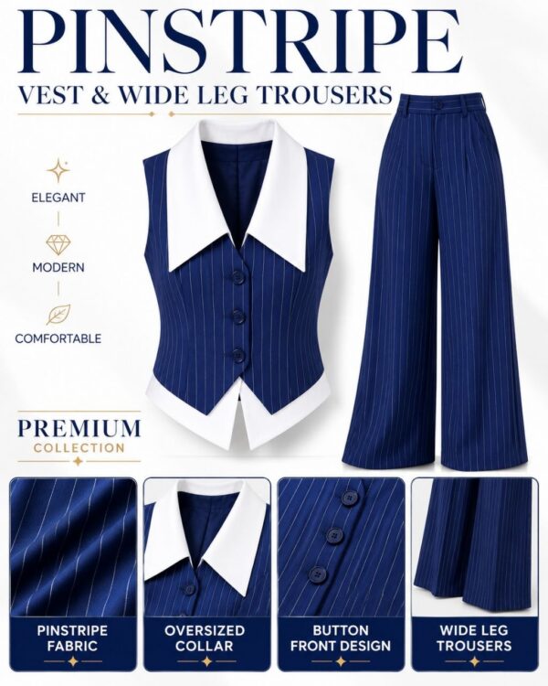Premium Pinstripe Vest & Wide Leg Trousers Two-Piece Set