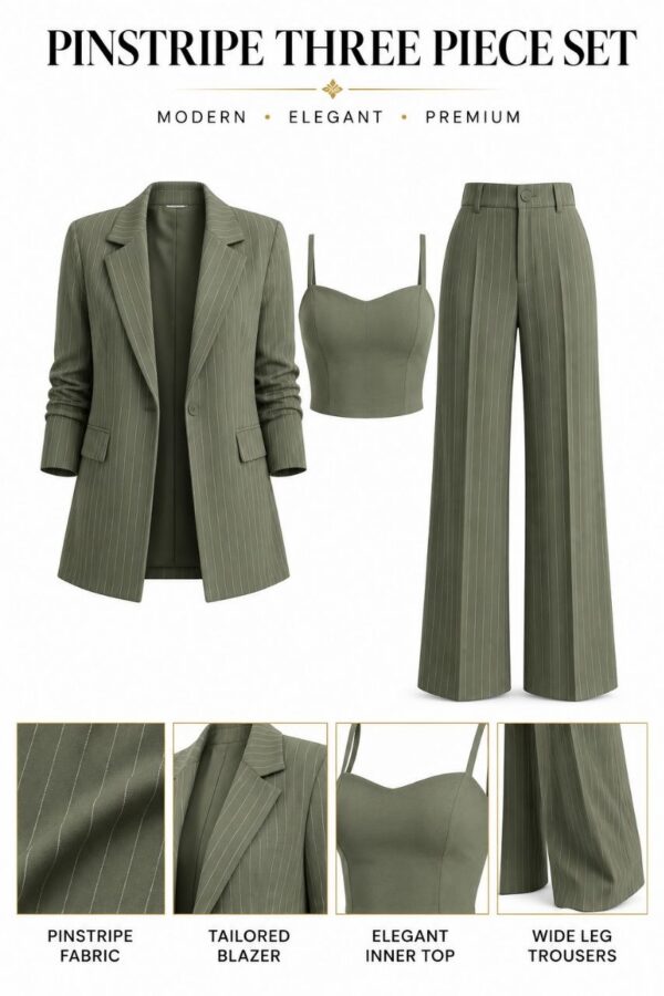Premium Pinstripe Three-Piece Suit Set - Wholesale