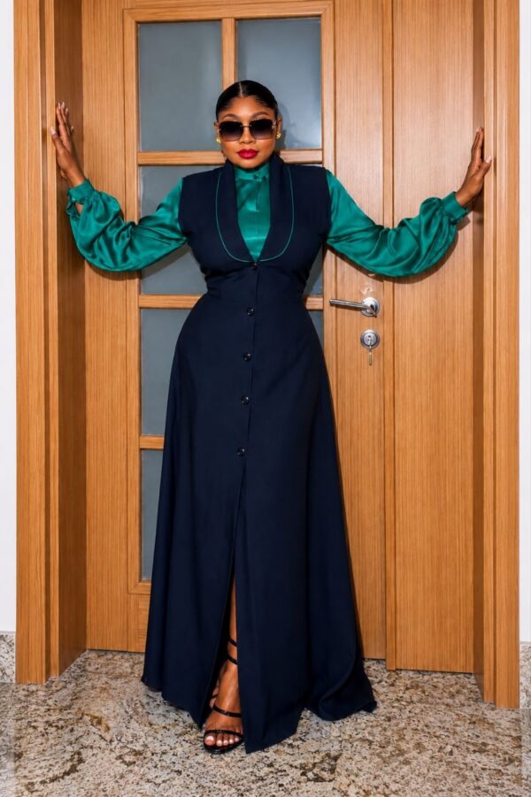 Navy Green Two-Piece Vest Dress Set