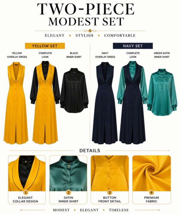 Navy Green Two-Piece Vest Dress Set