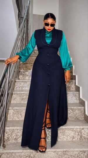 Navy Green Two-Piece Vest Dress Set