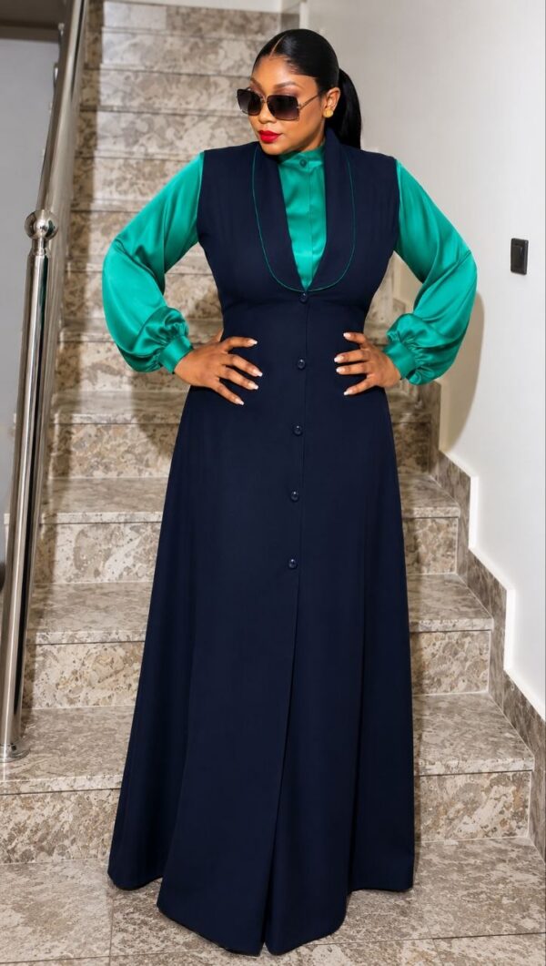 Navy Green Two-Piece Vest Dress Set