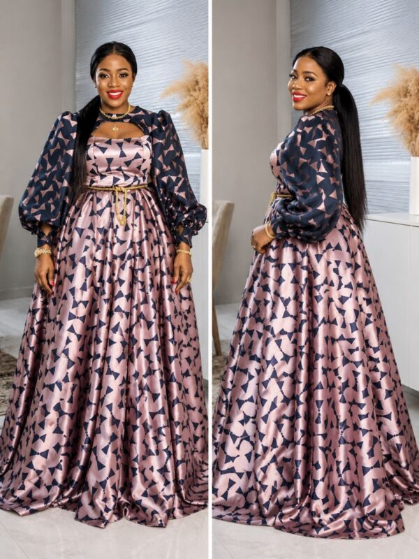 Luxe Elegance Puff Sleeve Satin Ball Gown Dress