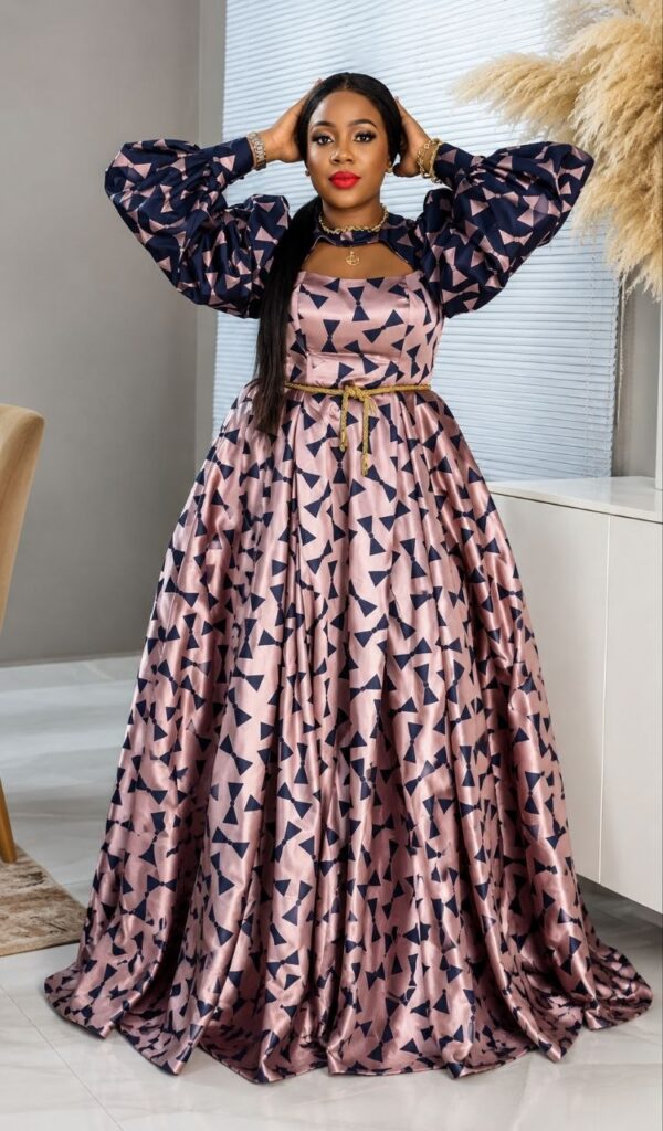 Luxe Elegance Puff Sleeve Satin Ball Gown Dress