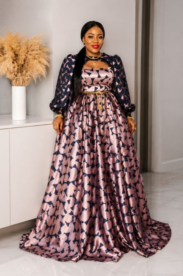 Luxe Elegance Puff Sleeve Satin Ball Gown Dress