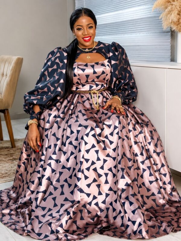 Luxe Elegance Puff Sleeve Satin Ball Gown Dress