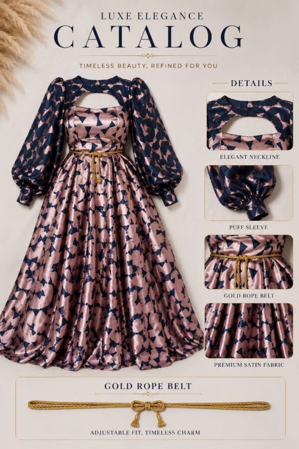 Luxe Elegance Puff Sleeve Satin Ball Gown Dress
