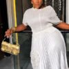 Premium White Two-Piece Pleated Set