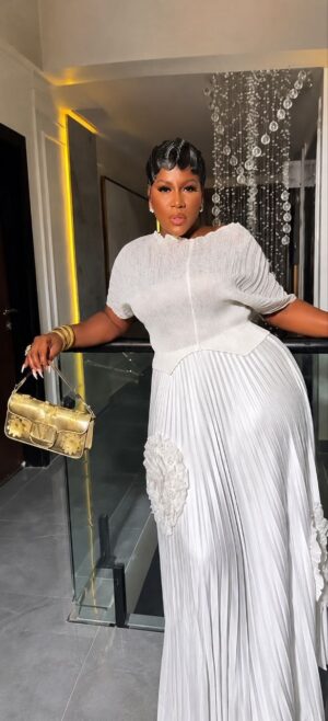 Premium White Two-Piece Pleated Set