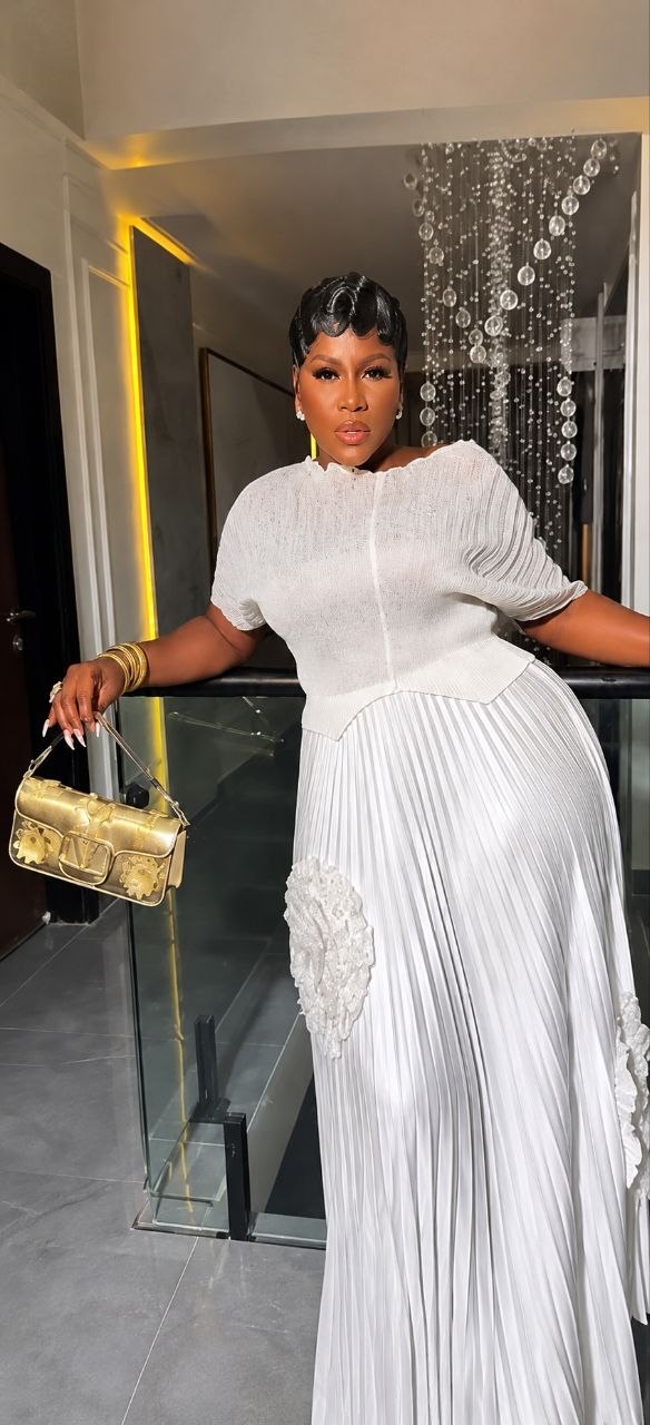 Premium White Two-Piece Pleated Set