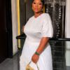 Premium White Two-Piece Pleated Set