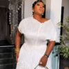Premium White Two-Piece Pleated Set