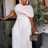 Premium White Two-Piece Pleated Set